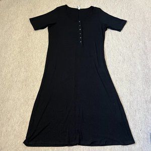 Rachel Pally White Label Dress Size 2X Black Ribbed Short Sleeve Midi Stretch